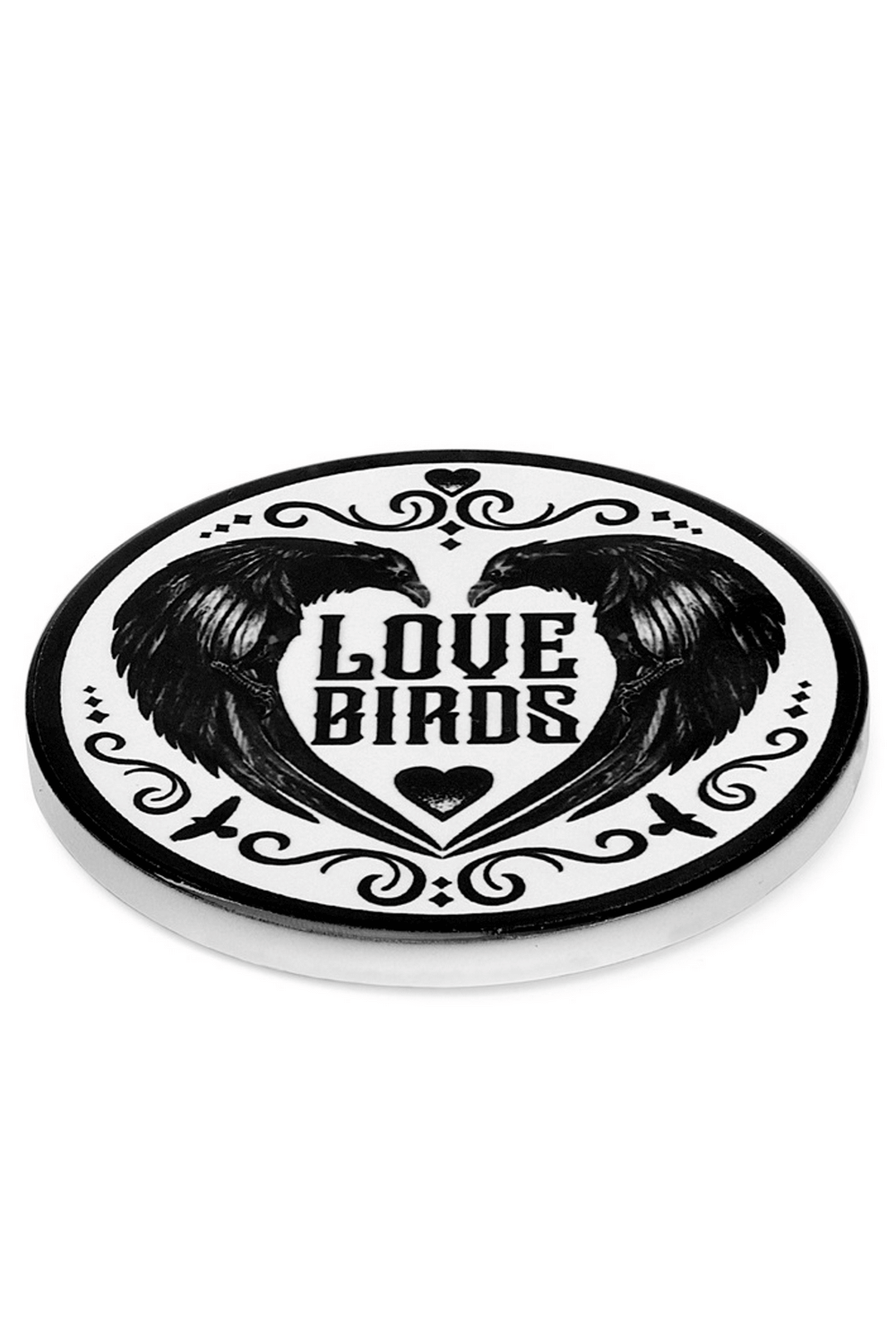 Love Birds Coaster featuring gothic ravens forming a heart, perfect for dark romance lovers and Valentine's gifts.