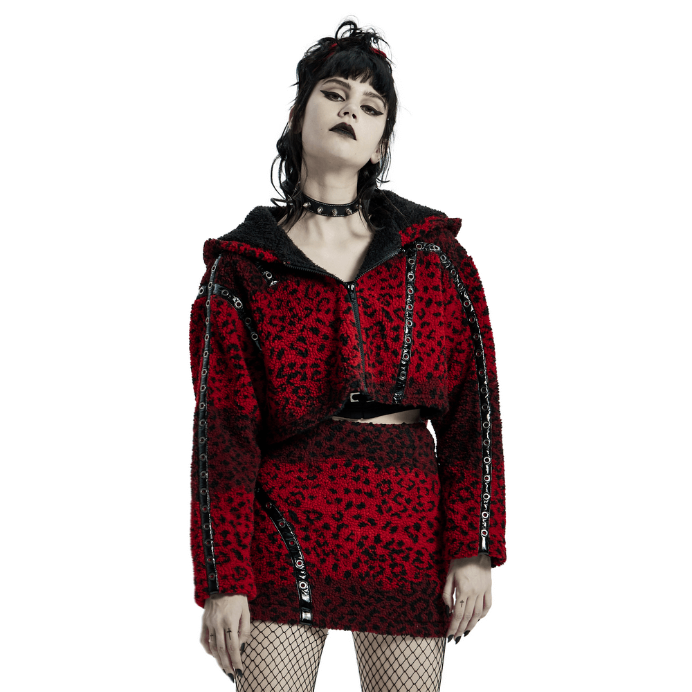 Lux Punk Leopard Short Coat with Eyelet Leather Accents - HARD'N'HEAVY