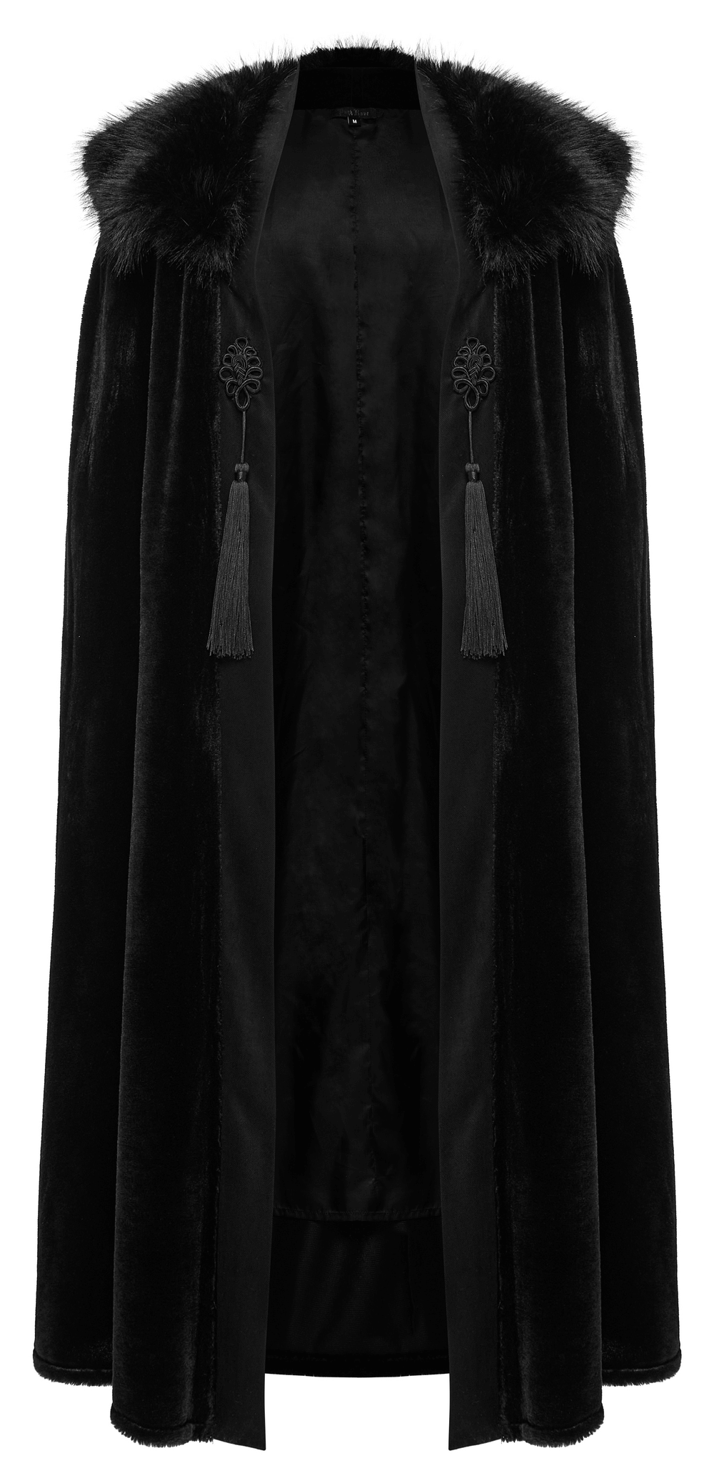 Lux Velvet Gothic Cloak with fur collar and tassels, perfect for stylish gothic elegance and warmth.