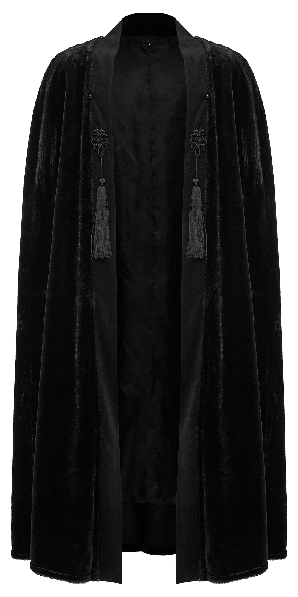 Lux Velvet Gothic Cloak featuring tassels and a sophisticated fur collar, perfect for gothic style enthusiasts.