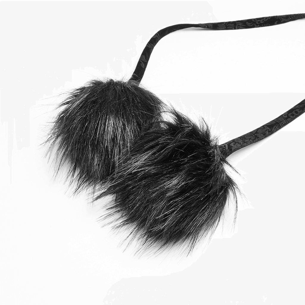Chic black fuzzy ball accessories for Gothic cloaks, adding a touch of elegant flair and drama.