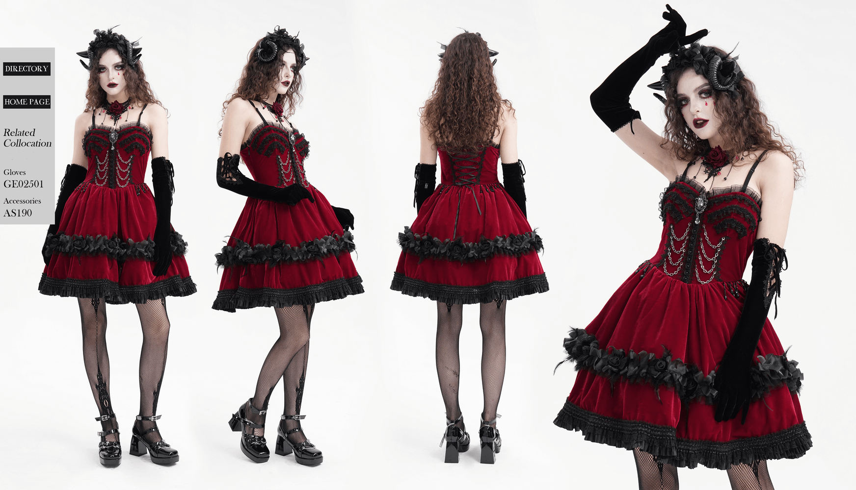 Gothic Lolita dress in burgundy velvet with black lace and chain details, exuding Victorian charm and dramatic gothic style.