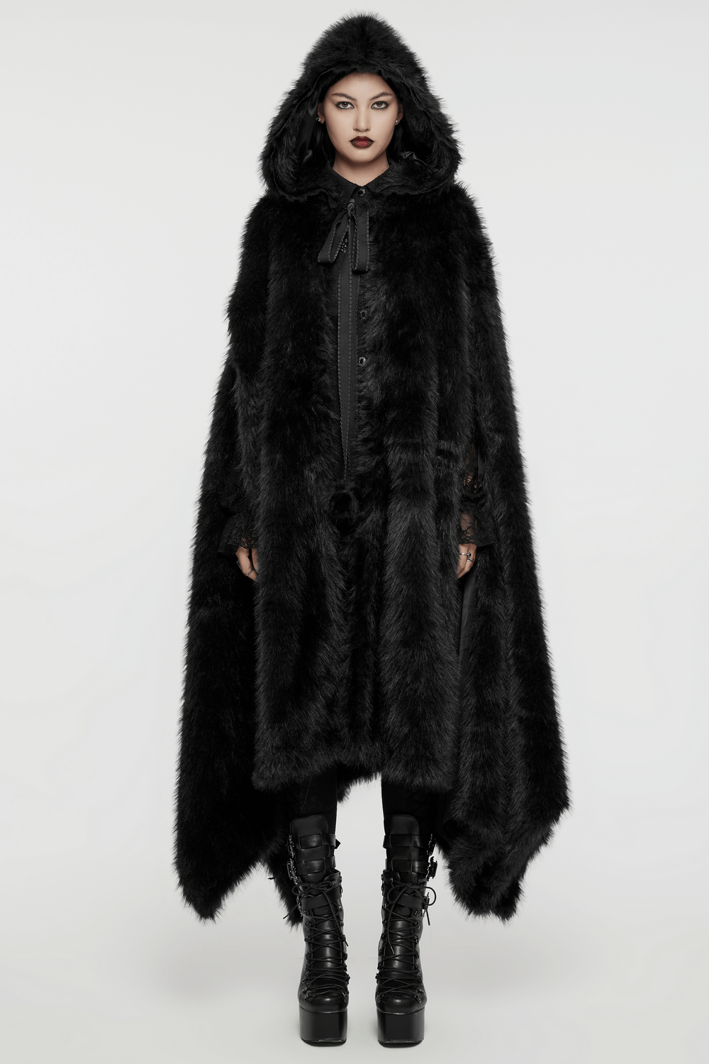 Luxurious Gothic Asymmetrical Fur Cloak for Women