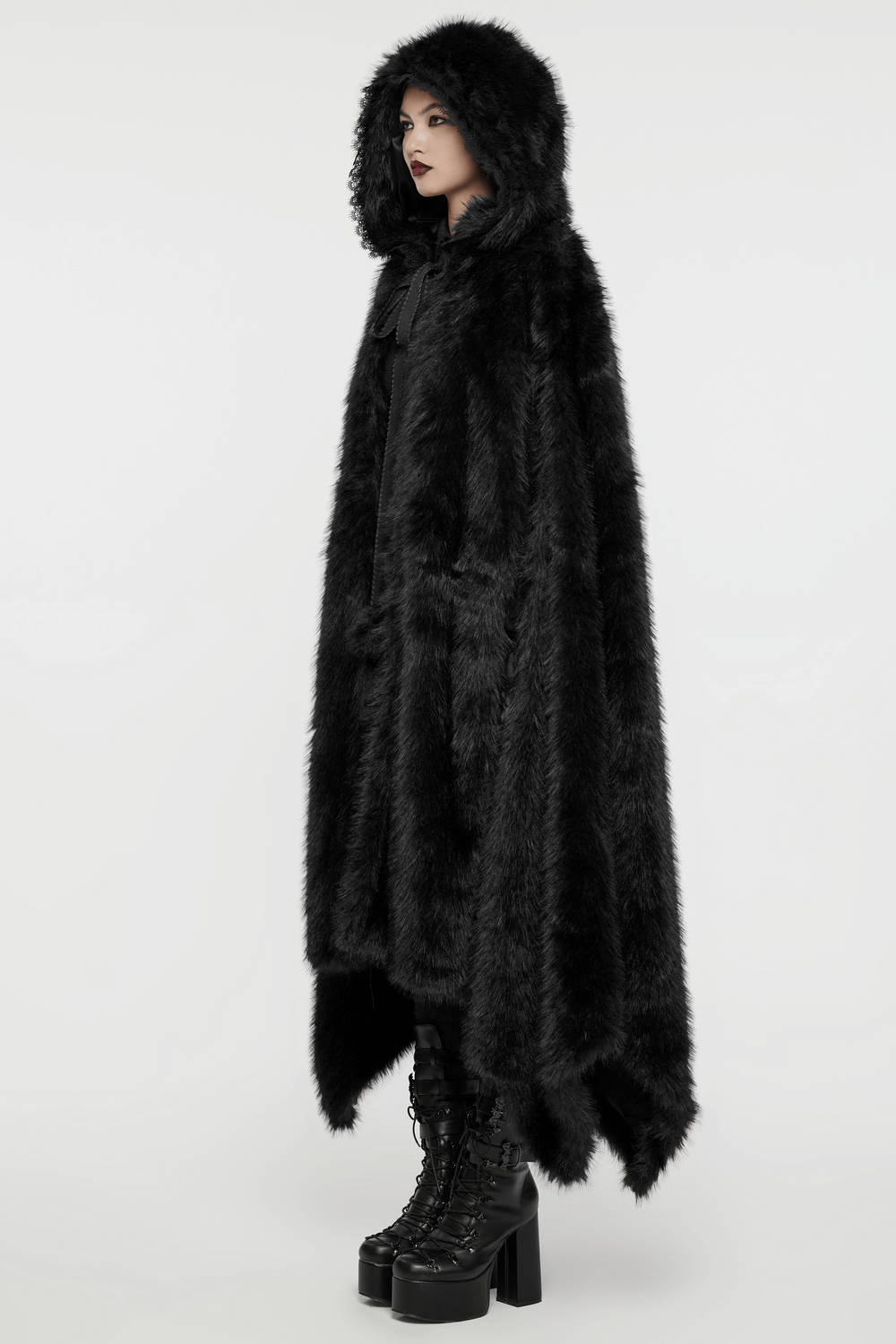 Luxurious Gothic Asymmetrical Fur Cloak for Women