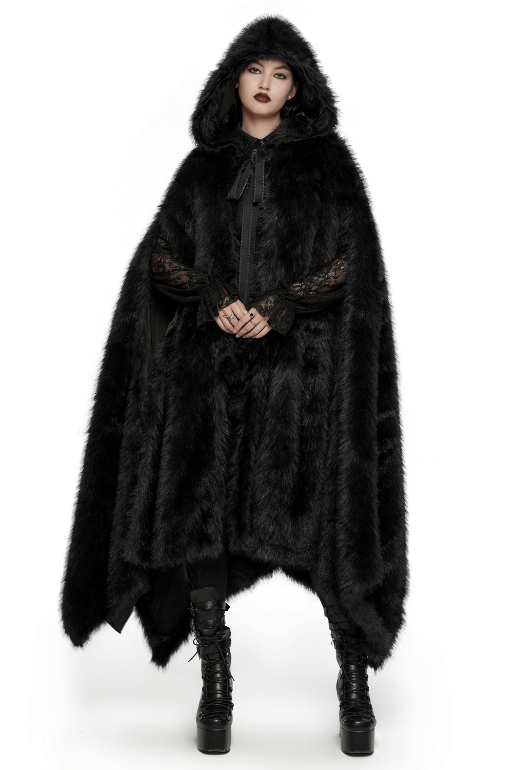 Luxurious Gothic Asymmetrical Fur Cloak for Women