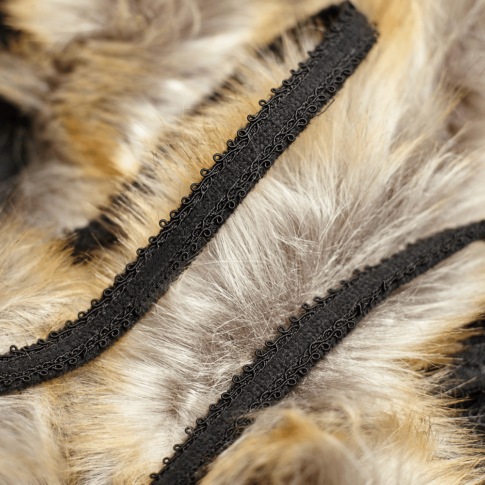 Close-up of luxurious fur trim with intricate black lace, perfect for a gothic cloak design.