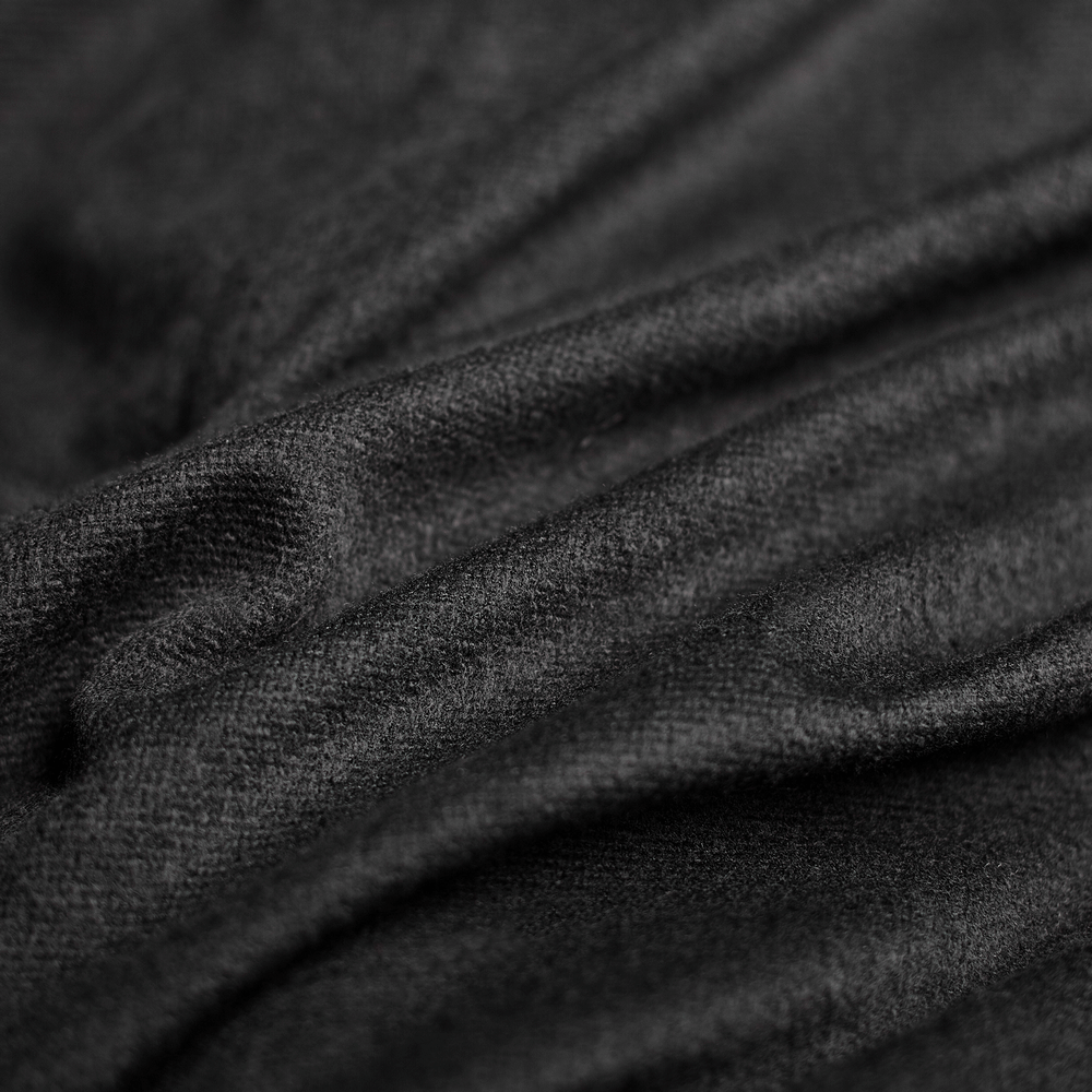 Close-up of luxurious black faux fur fabric, perfect for gothic fashion and elegant cloaks.