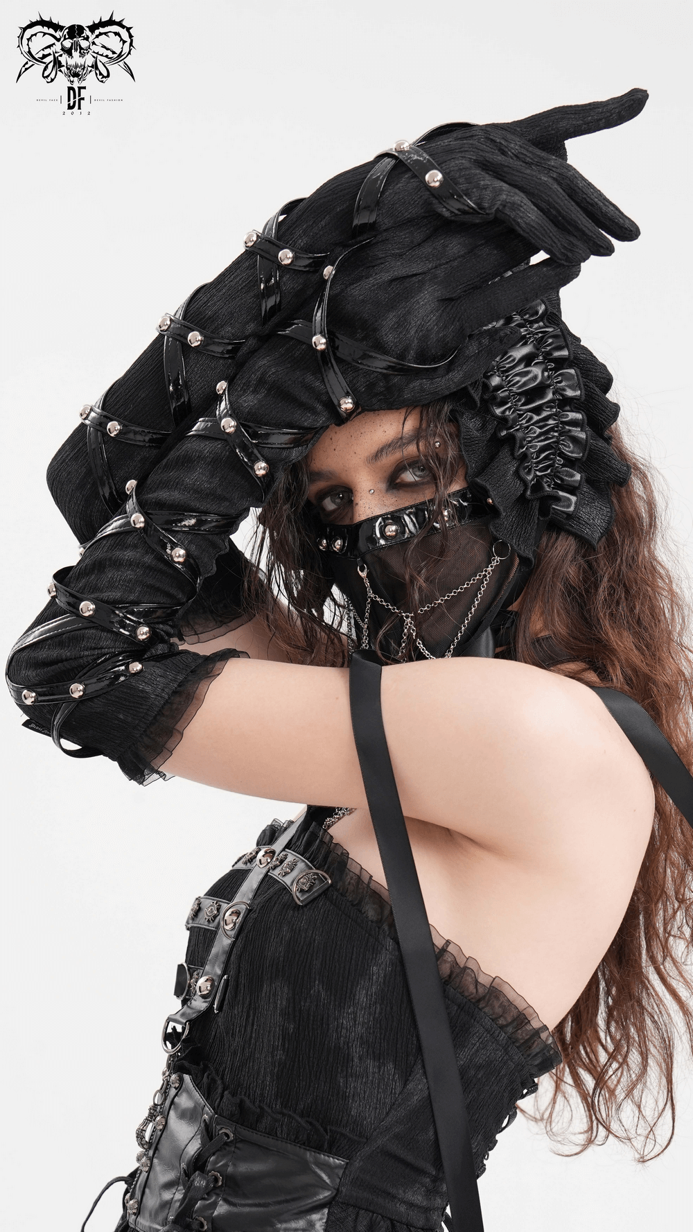 Luxurious Gothic Punk Long Gloves with Rivets Straps