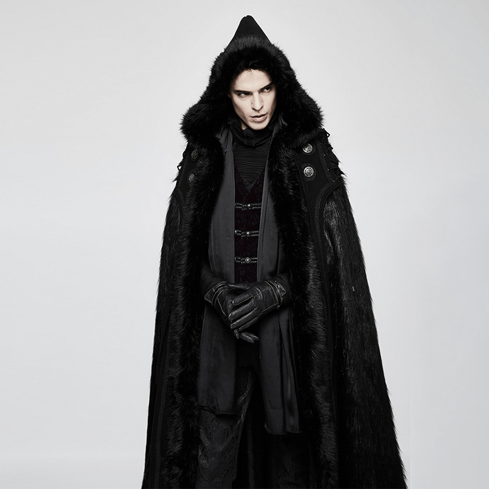 Luxurious Gothic Witch Fur-Trimmed Long Cloak - HARD'N'HEAVY