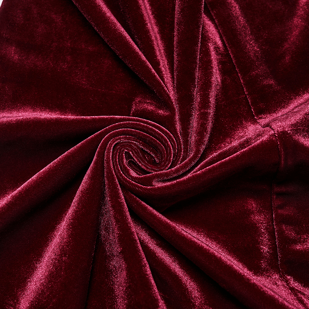 Luxurious Velvet Flared Pants with Lace Side Panels fabric detail in rich burgundy velvet showing softness and shine.