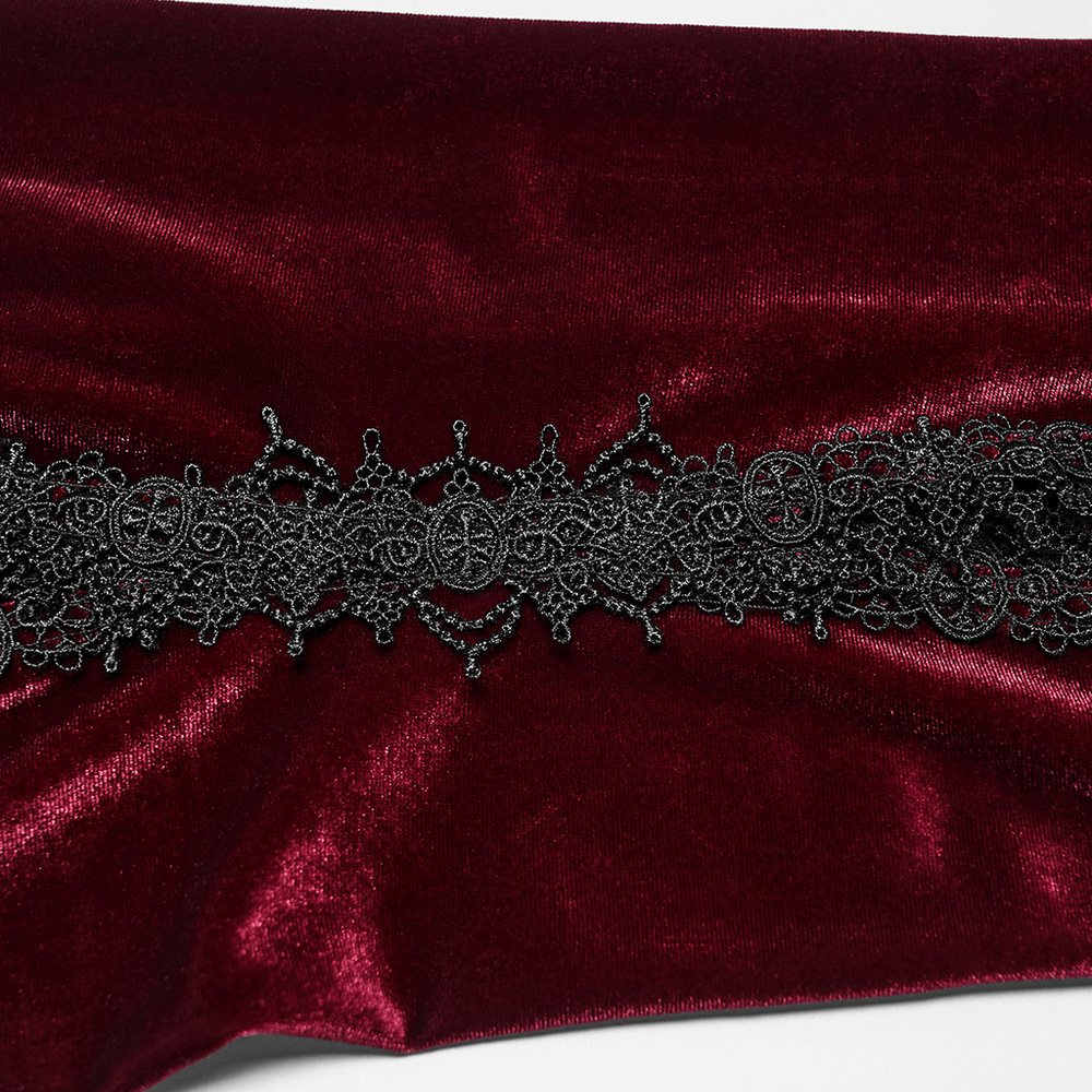 Luxurious Velvet Flared Pants with Lace Side Panels showcasing detailed black lace embellishment.