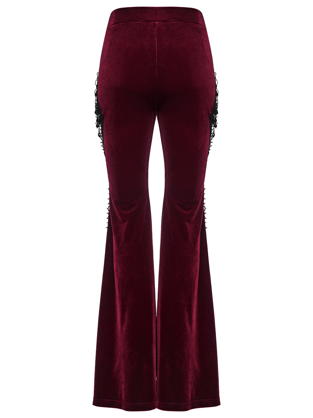 Luxurious Velvet Flared Pants with Lace Side Panels showcasing the elegant back design and luxurious velvet texture.