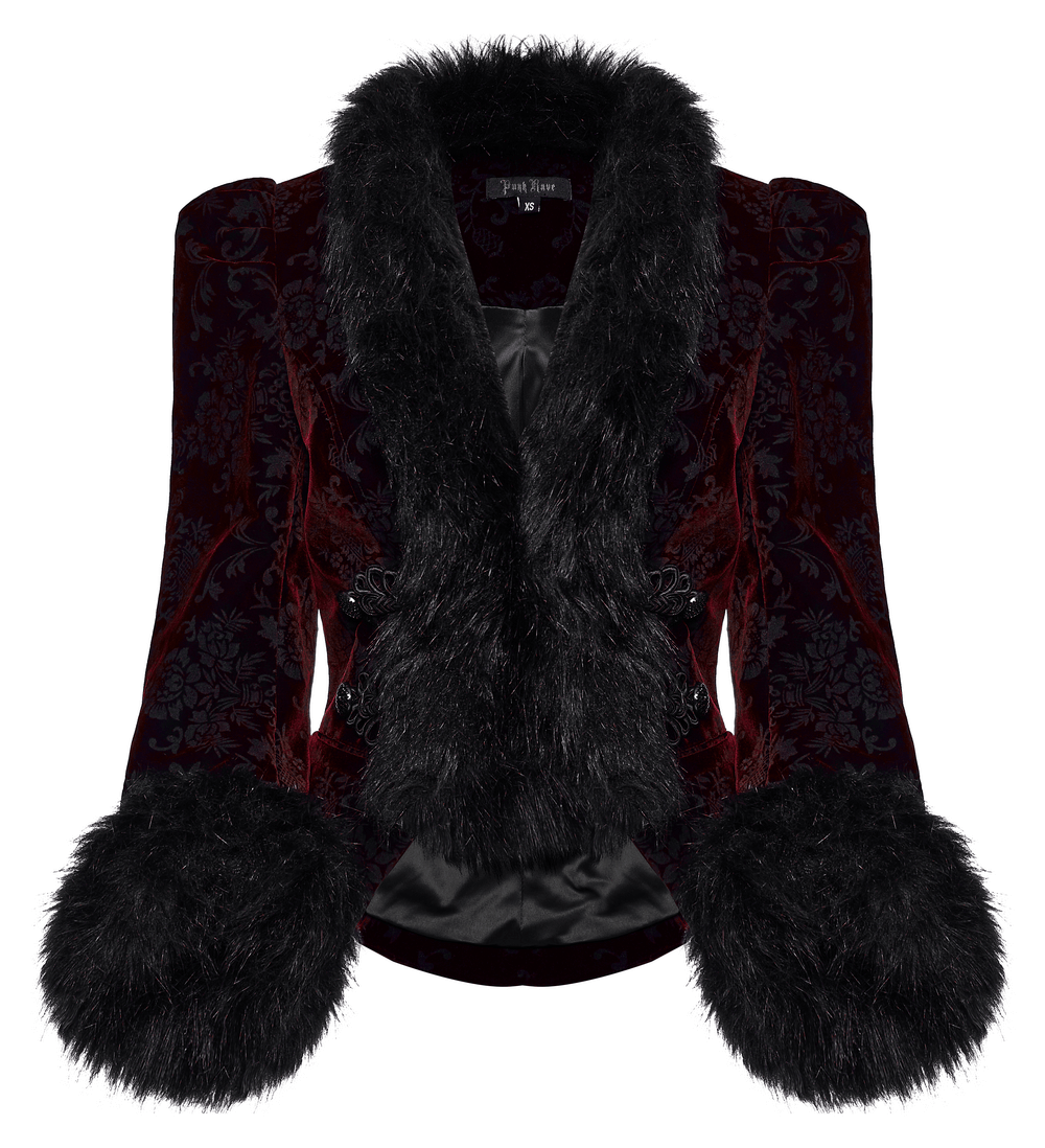 Luxurious Velvet Fur-Trimmed Gothic Short Jacket - HARD'N'HEAVY