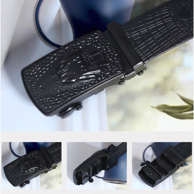 Luxury Belt Men's leather with crocodile pattern / Rock Style Belt With Automatic Buckle - HARD'N'HEAVY