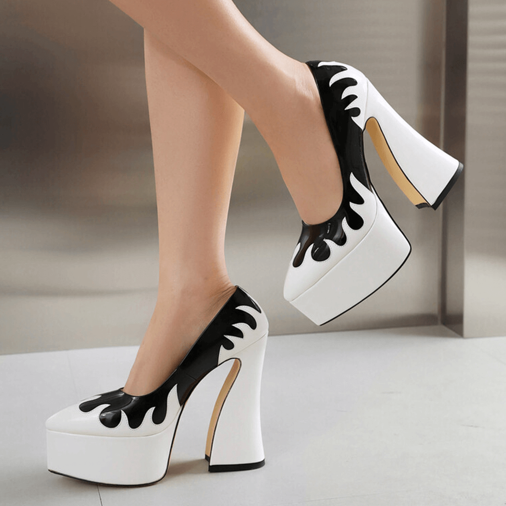 Luxury Flame Print Platform Shoes For Women / Pointed Toe Goth High Heel Shoes - HARD'N'HEAVY