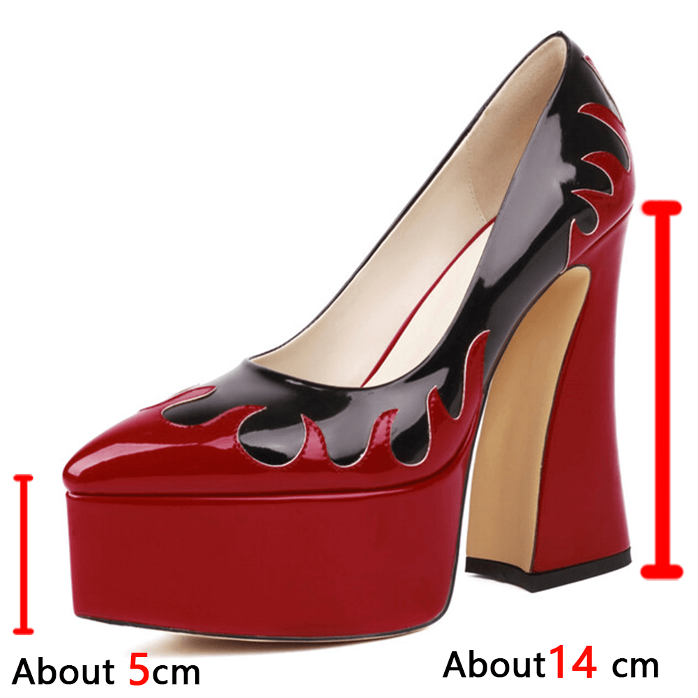 Luxury Flame Print Platform Shoes For Women / Pointed Toe Goth High Heel Shoes - HARD'N'HEAVY