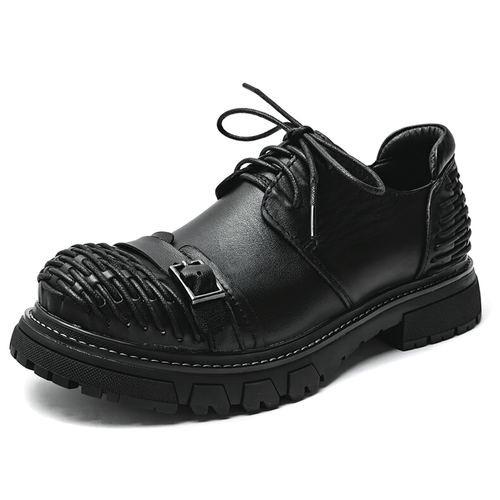 Bottes de travail en cuir véritable de luxe pour hommes / Chaussures décontractées à plateforme à lacets / Chaussures de conduite à la mode