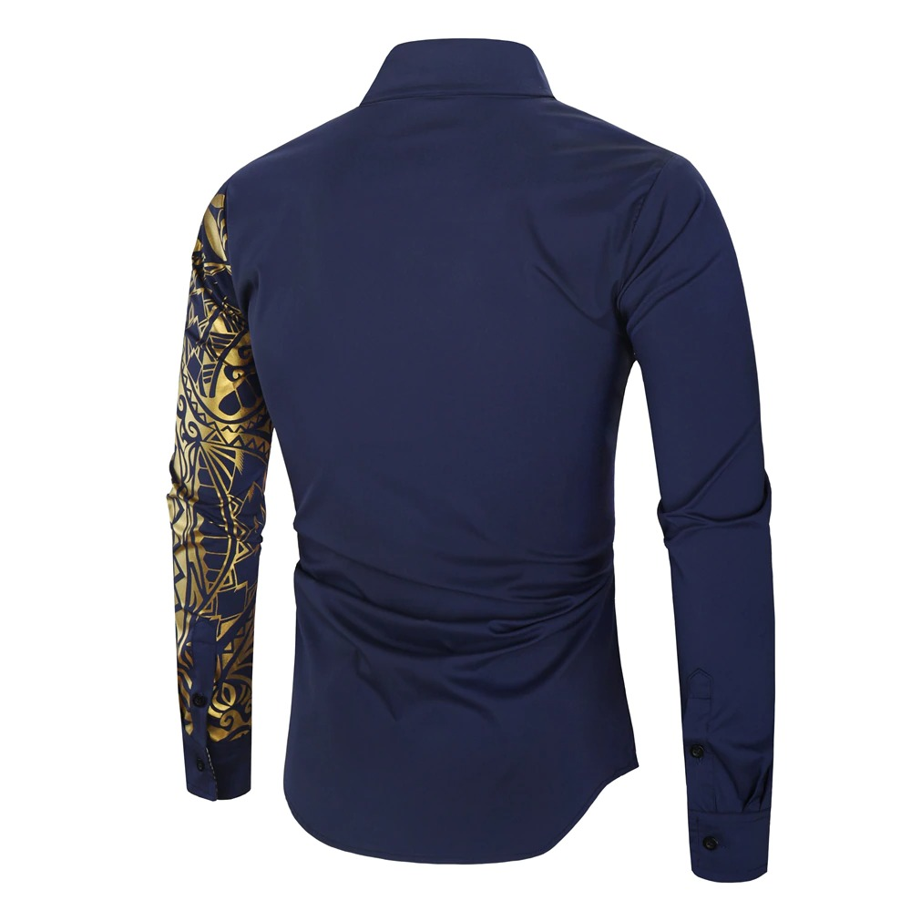 Luxury Men's Shirt with Gold Print / Fashion Slim Fit Long Sleeve Shirts - HARD'N'HEAVY