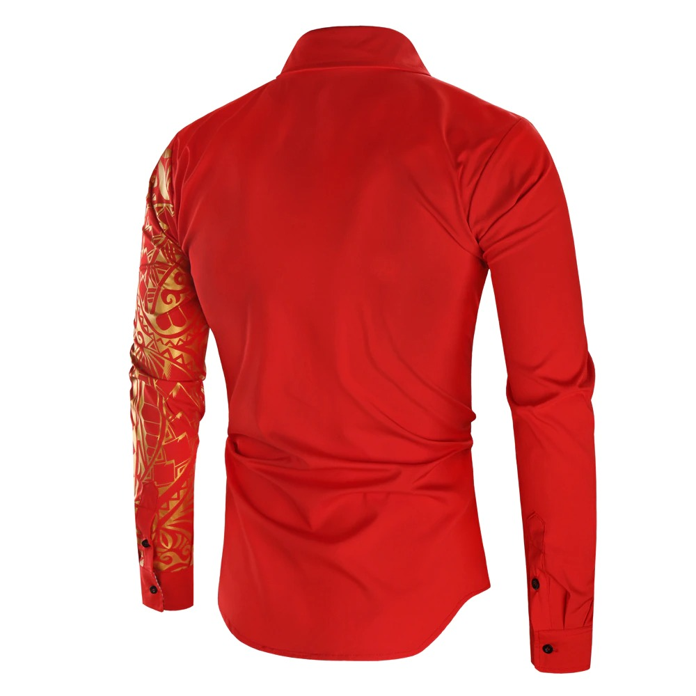 Luxury Men's Shirt with Gold Print / Fashion Slim Fit Long Sleeve Shirts - HARD'N'HEAVY