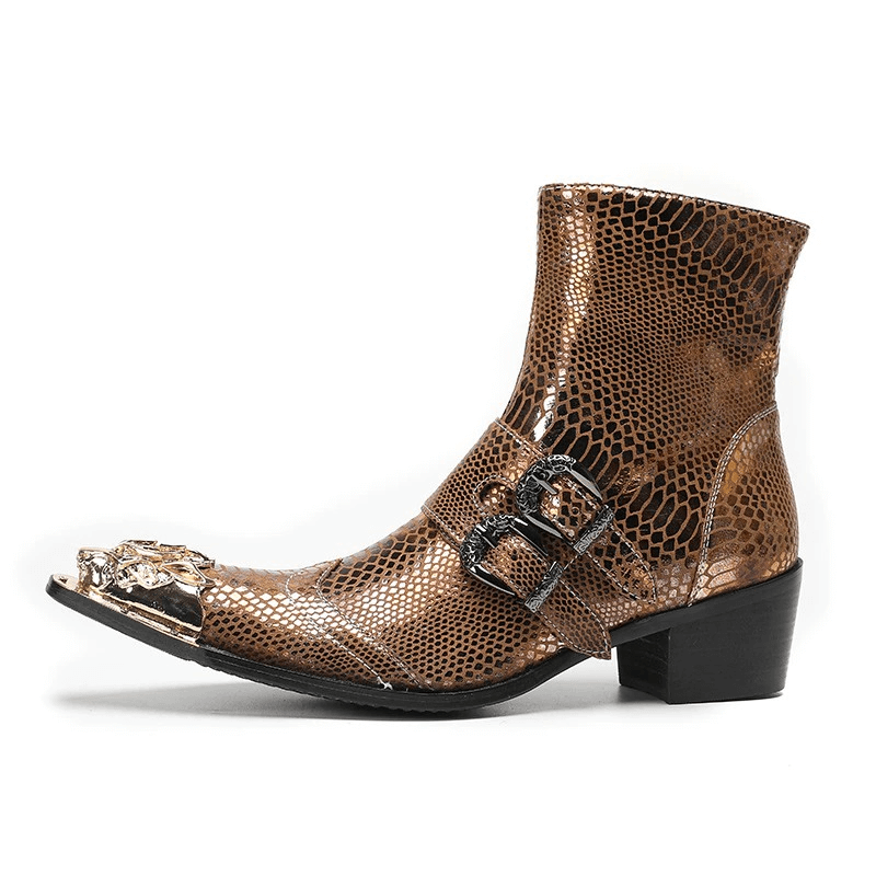 Luxury Metal Pointed Toe Ankle Boots with Buckles / Patent Leather High Heel Short Boots