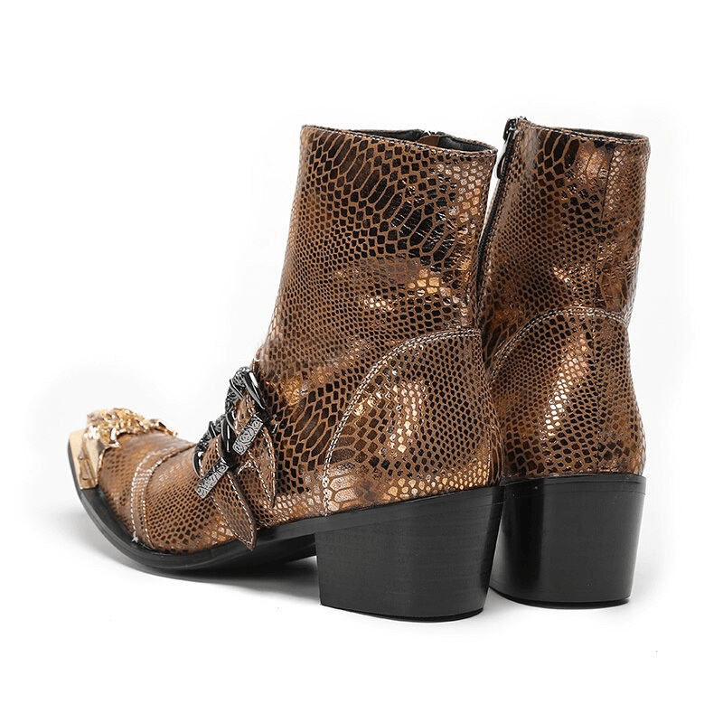 Luxury Metal Pointed Toe Ankle Boots with Buckles / Patent Leather High Heel Short Boots