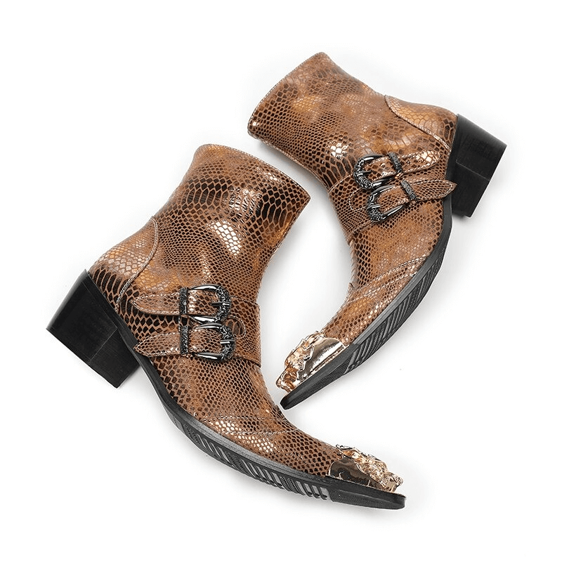 Luxury Metal Pointed Toe Ankle Boots with Buckles / Patent Leather High Heel Short Boots