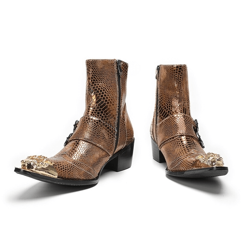 Luxury Metal Pointed Toe Ankle Boots with Buckles / Patent Leather High Heel Short Boots