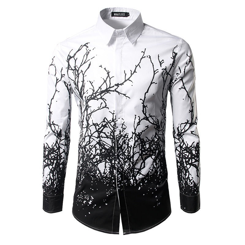 Luxury Shirt for Men in Gothic Style / Branches Ink Printing Men's Shirts / Male Aesthetic Outfits - HARD'N'HEAVY