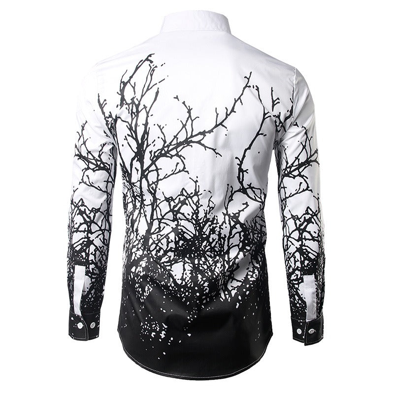 Luxury Shirt for Men in Gothic Style / Branches Ink Printing Men's Shirts / Male Aesthetic Outfits - HARD'N'HEAVY