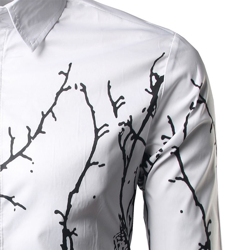 Luxury Shirt for Men in Gothic Style / Branches Ink Printing Men's Shirts / Male Aesthetic Outfits - HARD'N'HEAVY