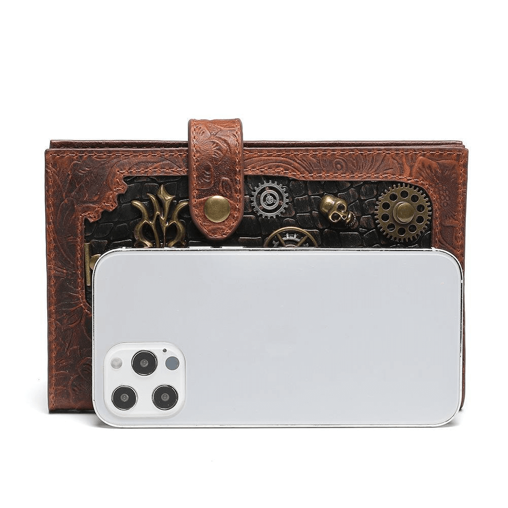 Luxury Skull Decorative Cowhide Women's Wallet / Vintage Zipper Clutch Bag - HARD'N'HEAVY