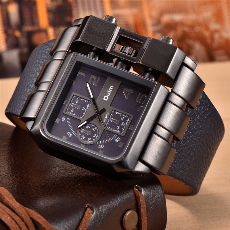 Luxury square dial wristwatch with black strap and unique geometric design, perfect for a bold, sophisticated look.
