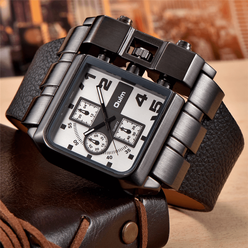 Stylish luxury square dial watch with wide strap, perfect unisex quartz accessory for any outfit.