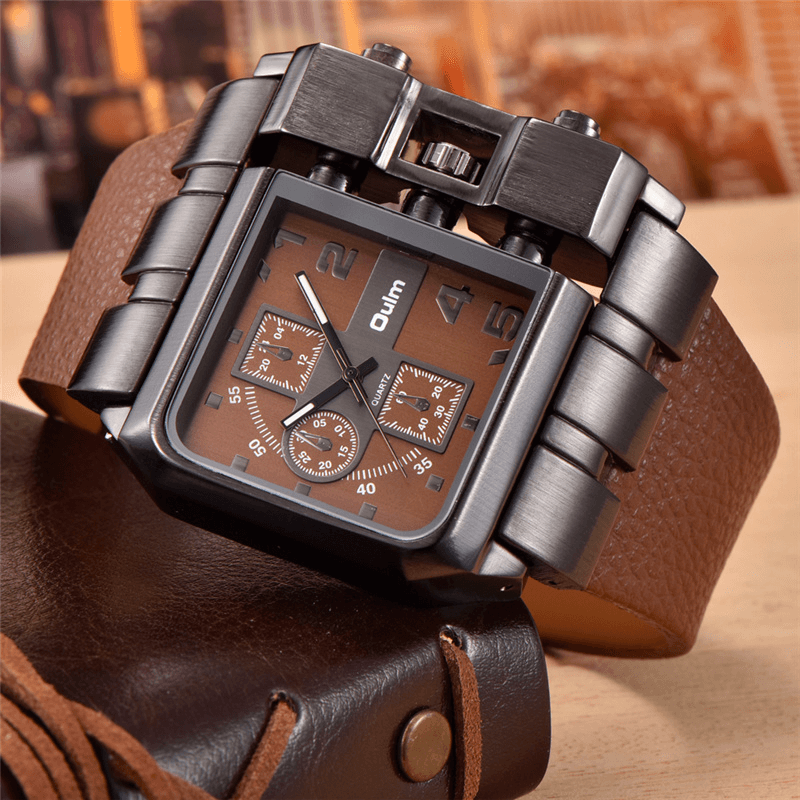 Luxury square dial wristwatch with a brown strap and unique geometric design, perfect unisex accessory.