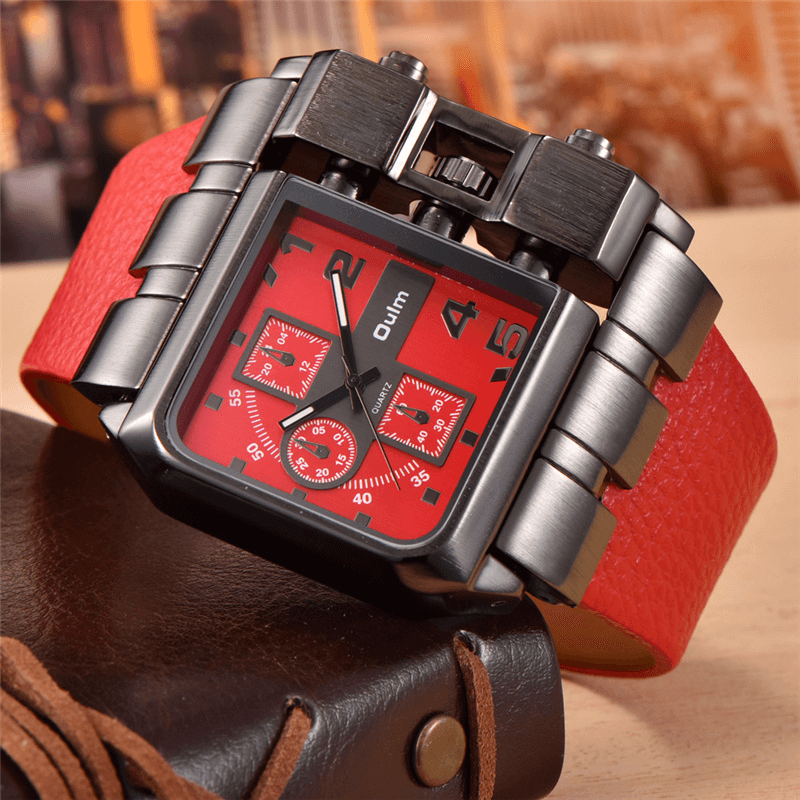 Luxury square dial wristwatch with red strap and unique design, perfect unisex accessory for bold style.