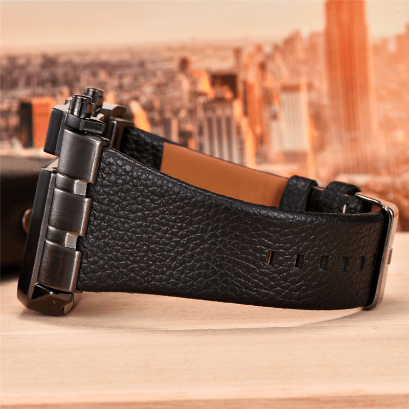 Luxury square dial wristwatch with wide black strap showcasing unique design and sophisticated style.