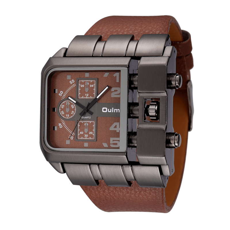 Luxury square dial quartz wristwatch with brown strap and unique design for a chic look.