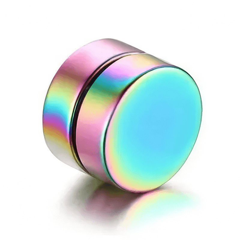 Colorful holographic round magnetic stud earring for unisex, stylish accessory for any occasion.