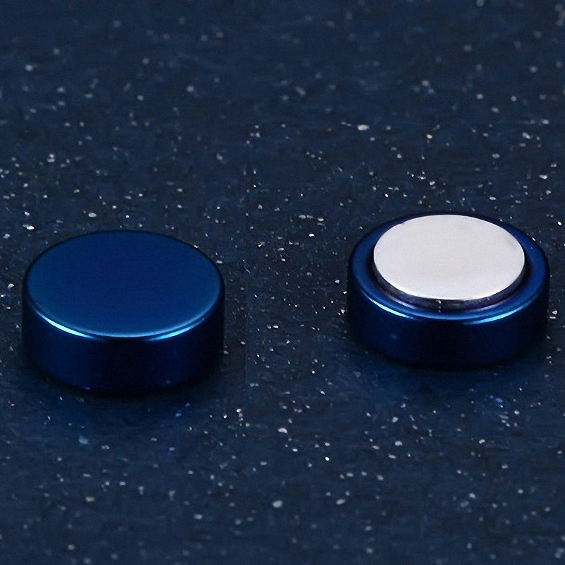 Blue magnetic stud earrings featuring a high polished finish for a stylish accessory.