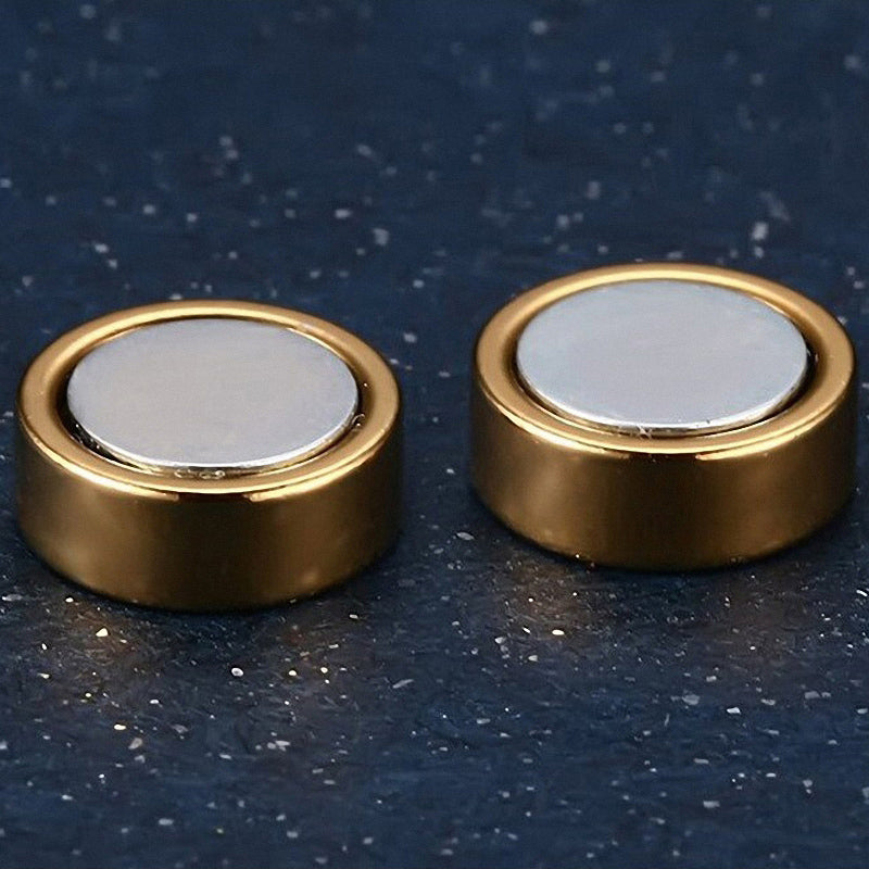 Stylish magnetic stud earrings in gold, perfect for men and women. Chic round design for a classy look.