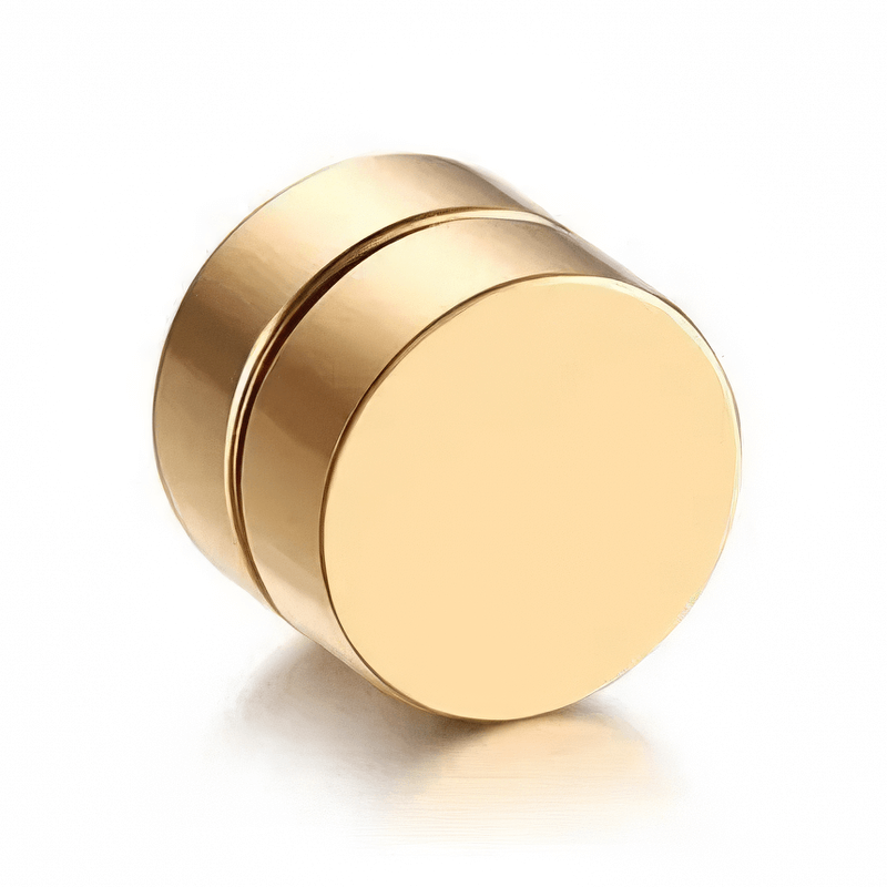 Elegant gold magnetic stud earring showcasing a high-polished surface, stylish and unisex accessory for anyone.