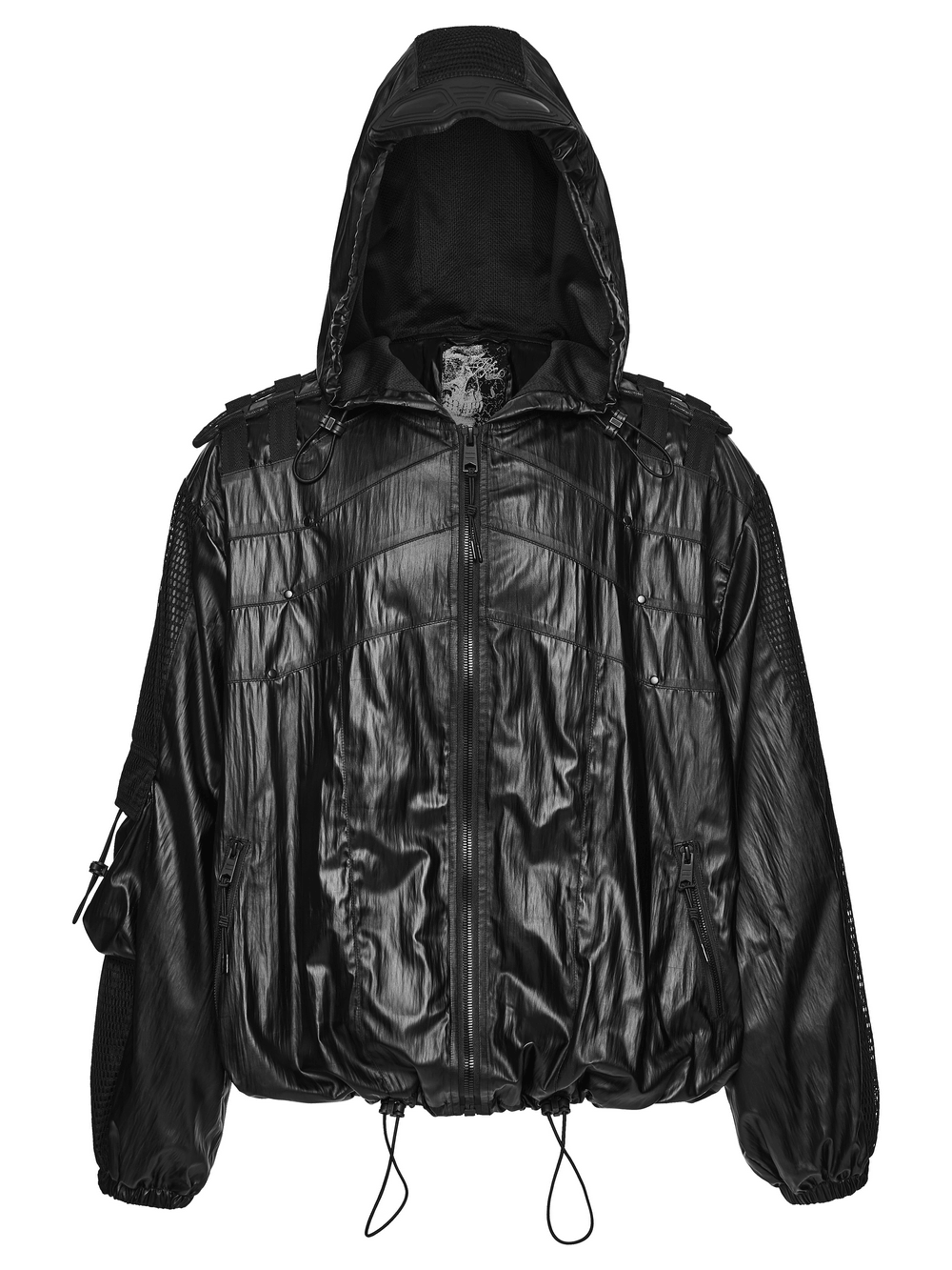 Herren Schwarze Cyberpunk Kapuzen Wasserdichte Netzjacke