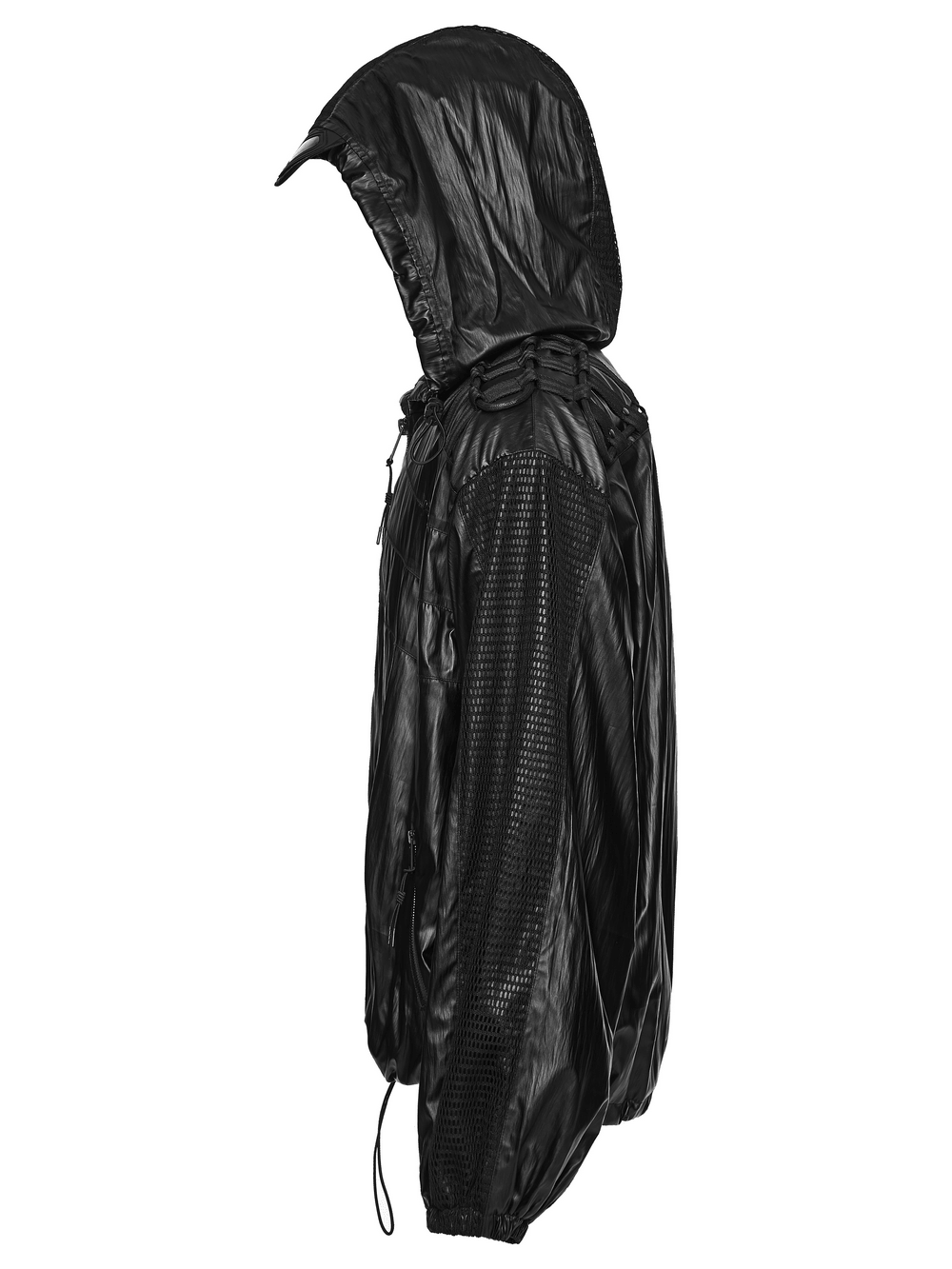 Herren Schwarze Cyberpunk Kapuzen Wasserdichte Netzjacke