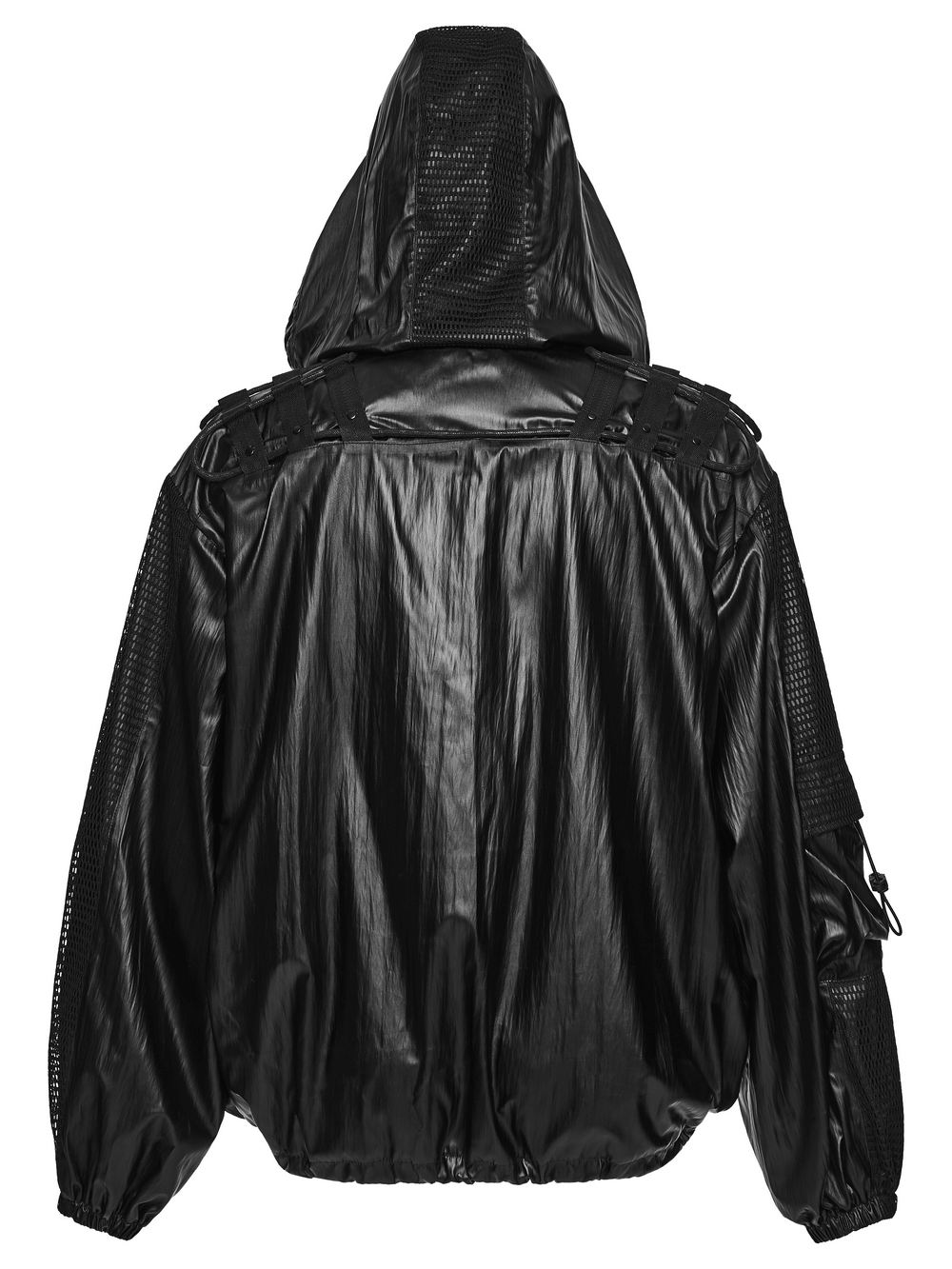Herren Schwarze Cyberpunk Kapuzen Wasserdichte Netzjacke