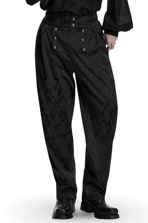 Pantalones ajustados de jacquard gótico negro para hombre