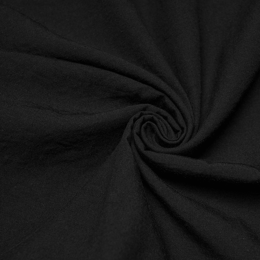 Close-up of the fabric texture for Male Black Gothic Pleated Lantern Tapered Pants, emphasizing the deep black color.