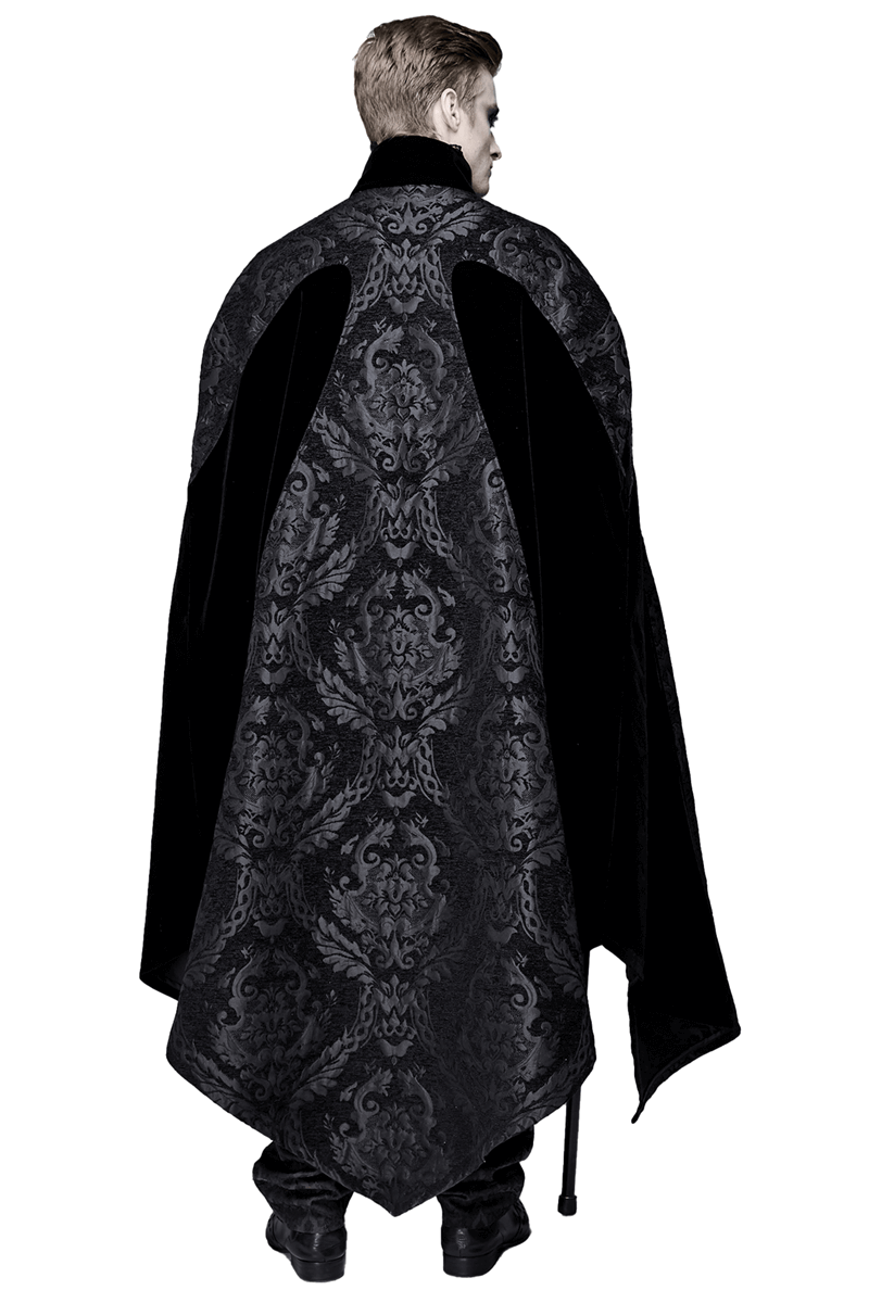 Male Black Long Cloak with Stand-Up Collar / Men's Cloak With Removable Cross & Medallion Necklace - HARD'N'HEAVY