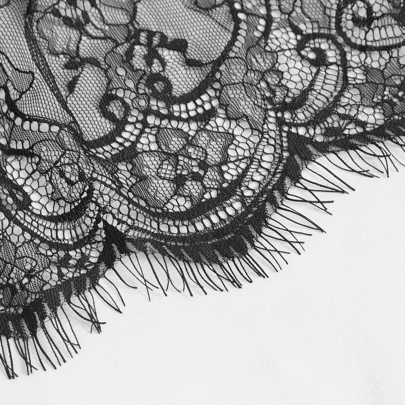 Elegant black lace with intricate floral patterns, perfect for adding gothic flair to retro fashion accessories.