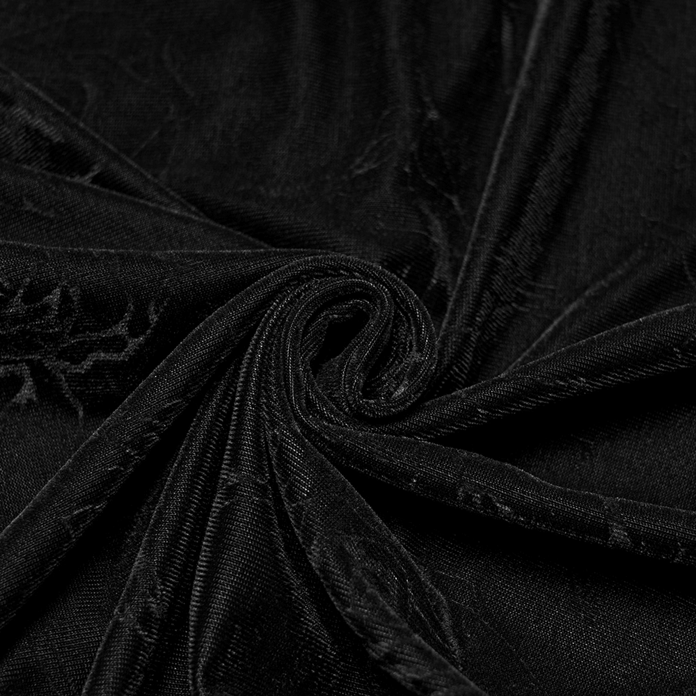 Male Black Rose Embossed Velvet Top with Long Sleeves fabric detail showcasing soft black embossed velvet texture.