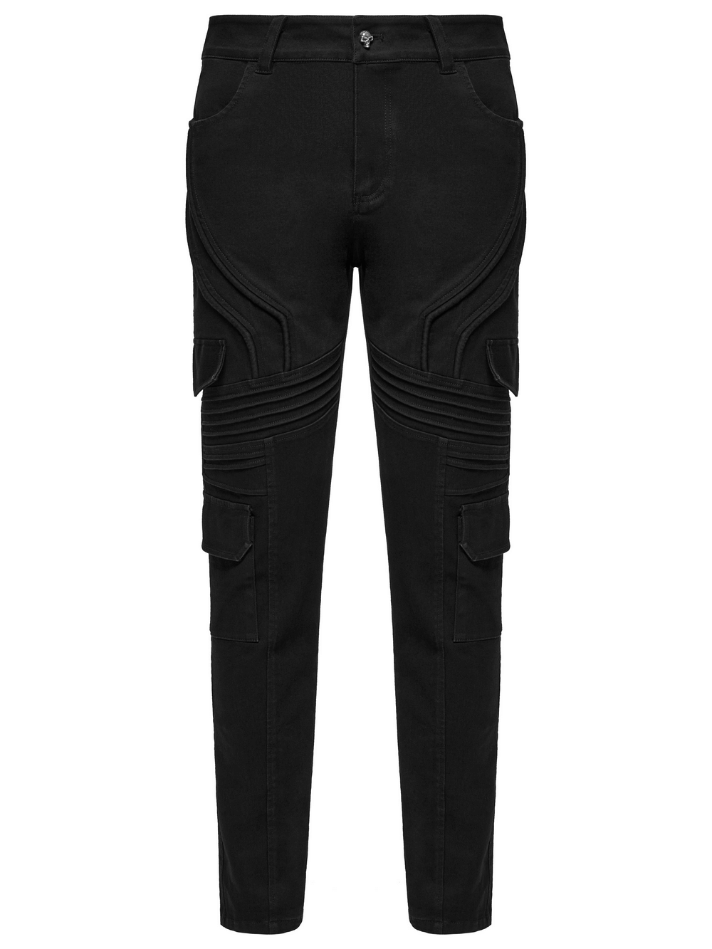 Male black slim fit punk pants with stylish cargo pockets, perfect for a trendy and edgy look.